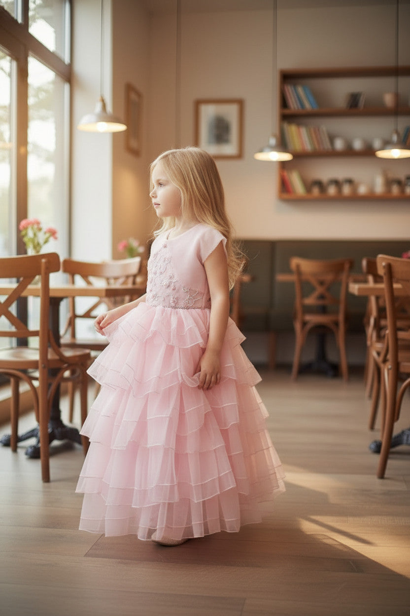 Lilia Girls Pink Dress with Light Bolero