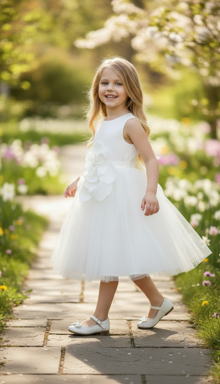 Layla Big Flower Statement White Dress