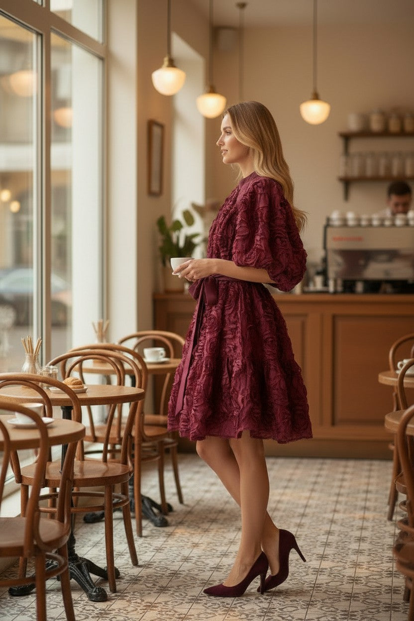 MERLOT 3d Floral Dress