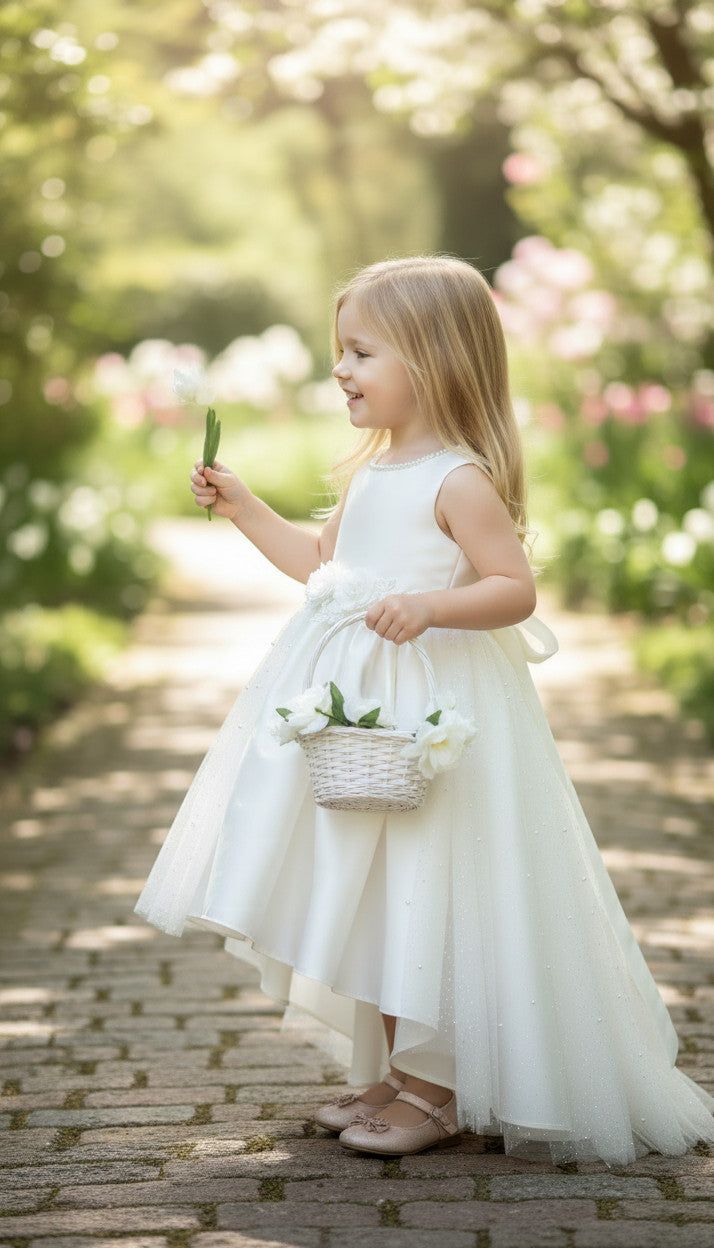 One Side Floral & Glitter Girls Dress