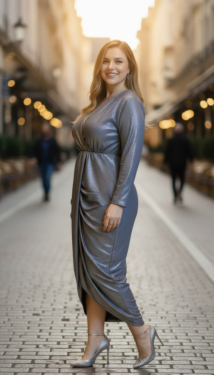 Purple Silver Nancy Shimmer Plus size dress
