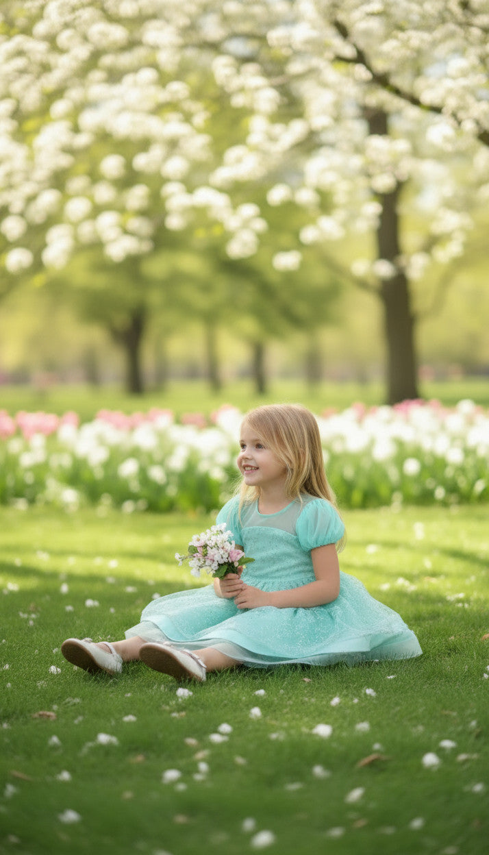 Alamanda Gliterred puffy Dress- Mint