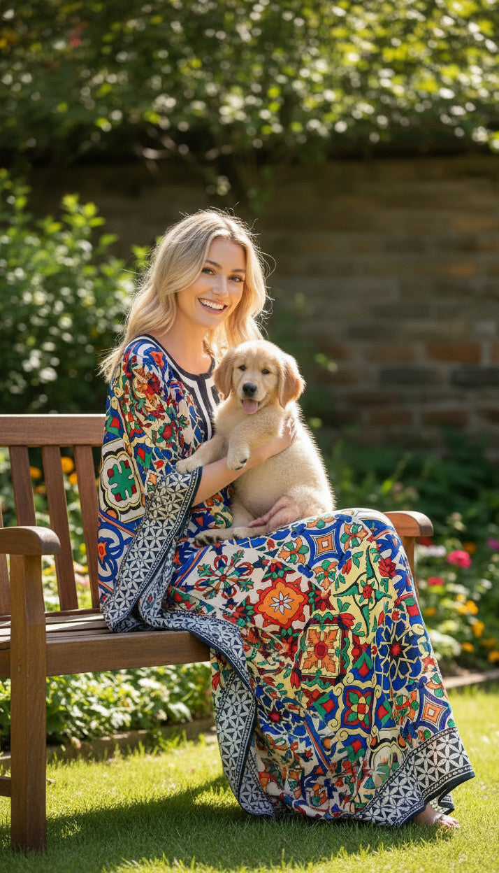 Long Mosaic print Stylish Kaftan dress