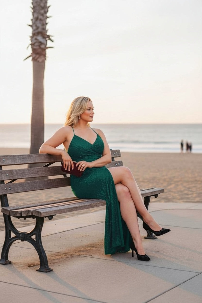RENEE Strappy Teal Green Color Sequin Dress