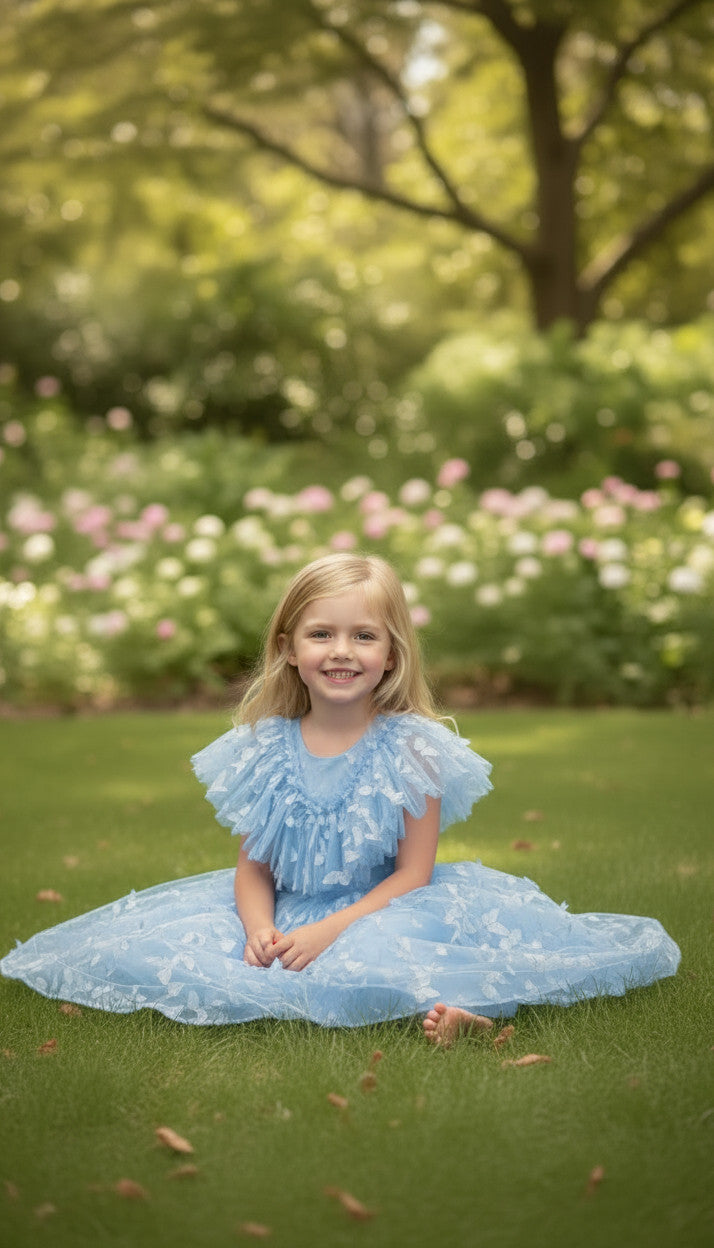 SKY 3D butterfly Glitter puffy Dress (Dusty Blue)