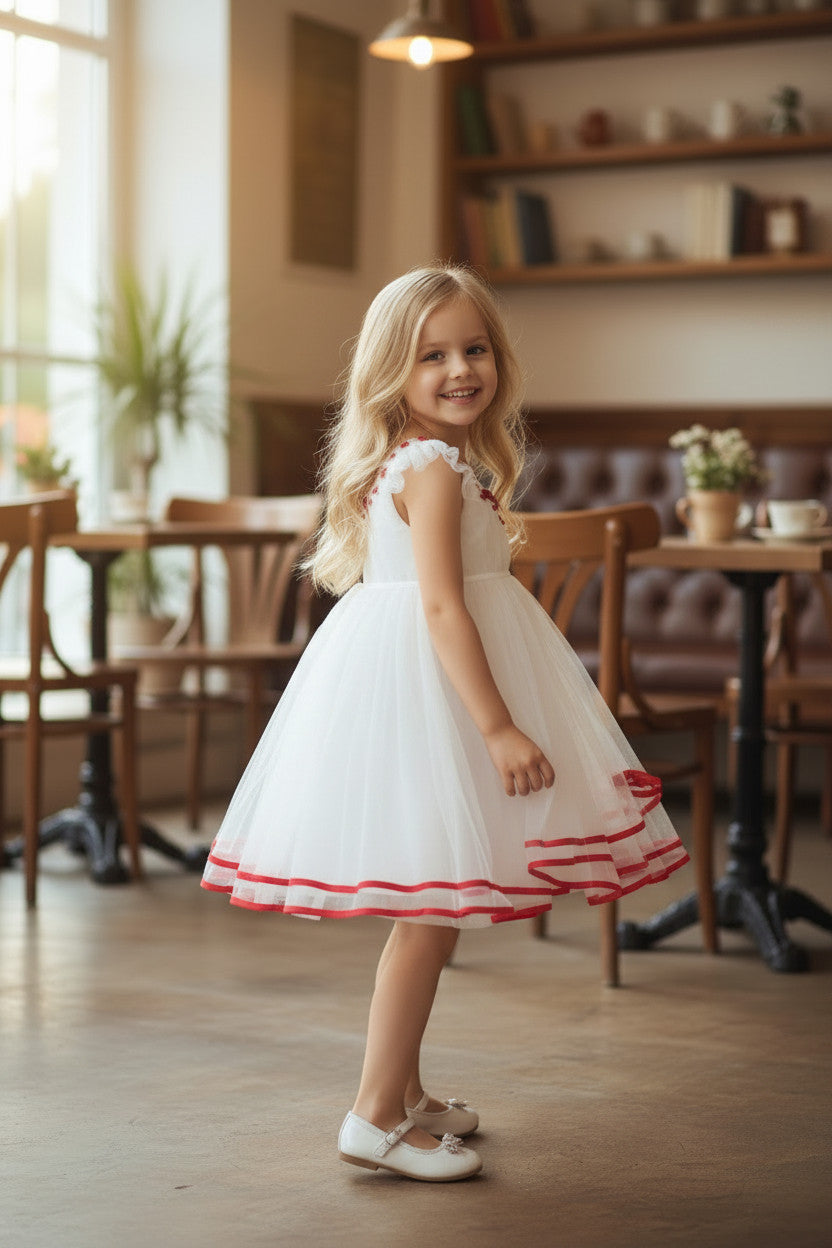 Laira White Red Bead Girls Dress
