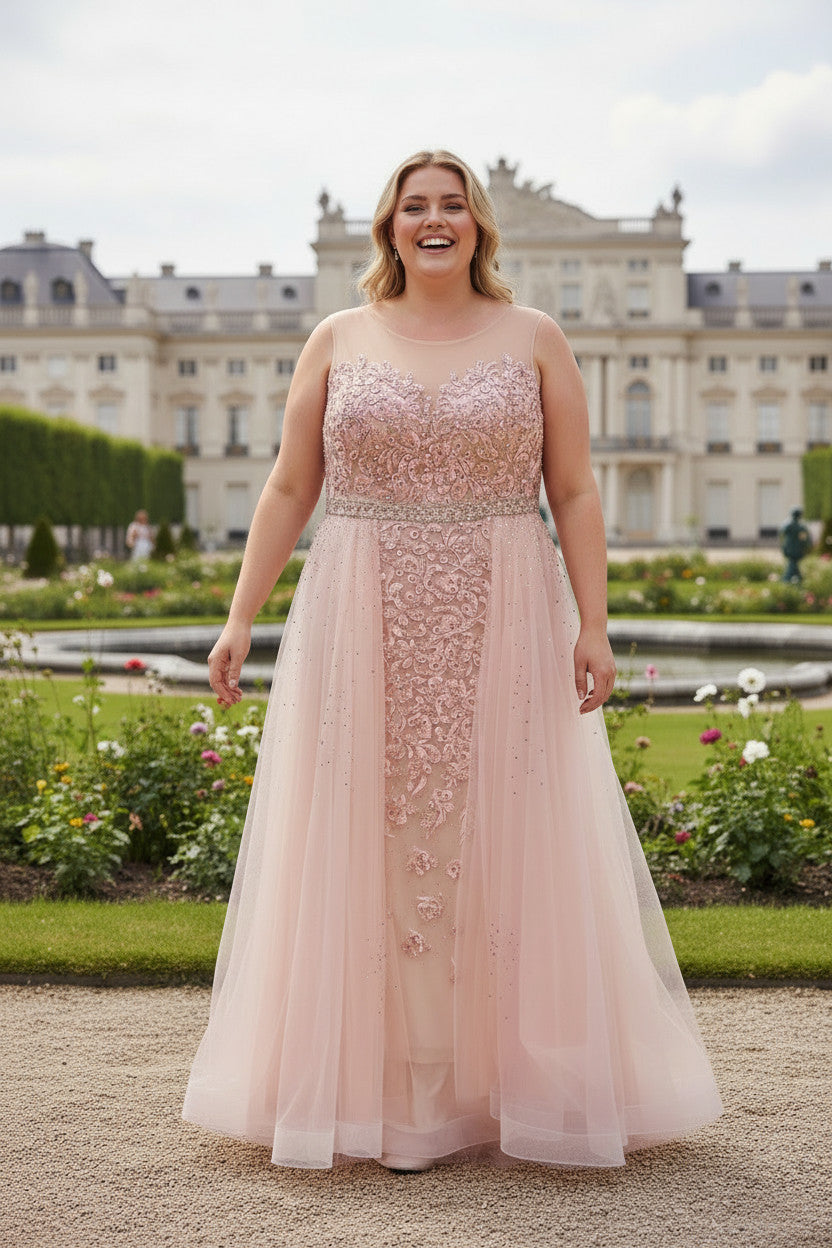 Plus size Beaded Gown with Side Trail