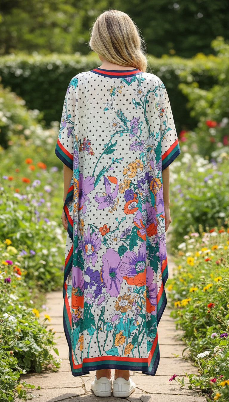 Long Abstract Print Pastel Kaftan