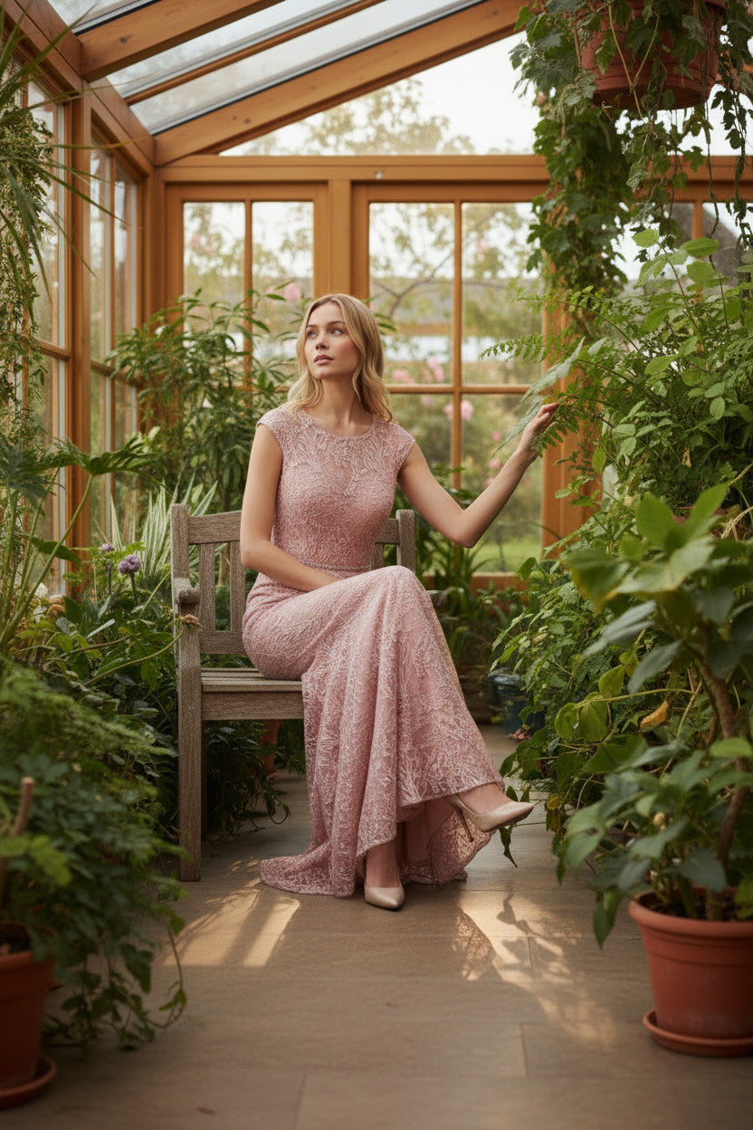 KAYLEE Lace Gown with Beading on waistline