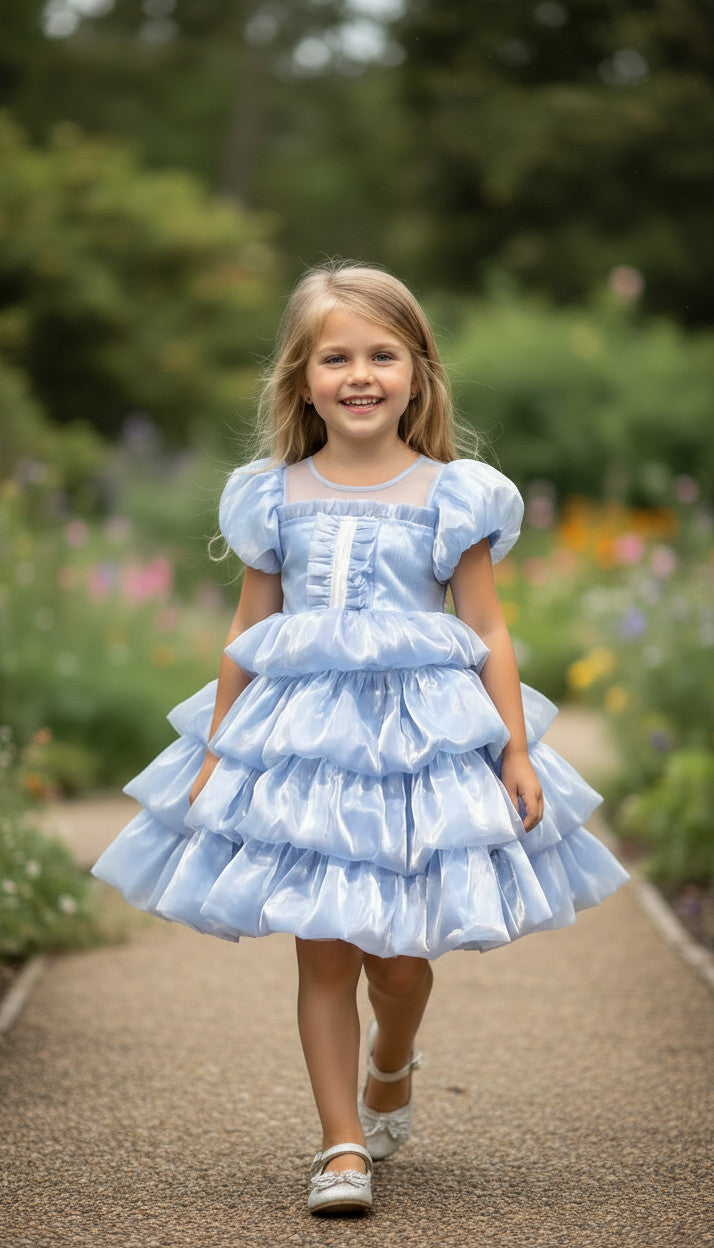 Lagoon Tierred Bubble Dress- Dusty Blue