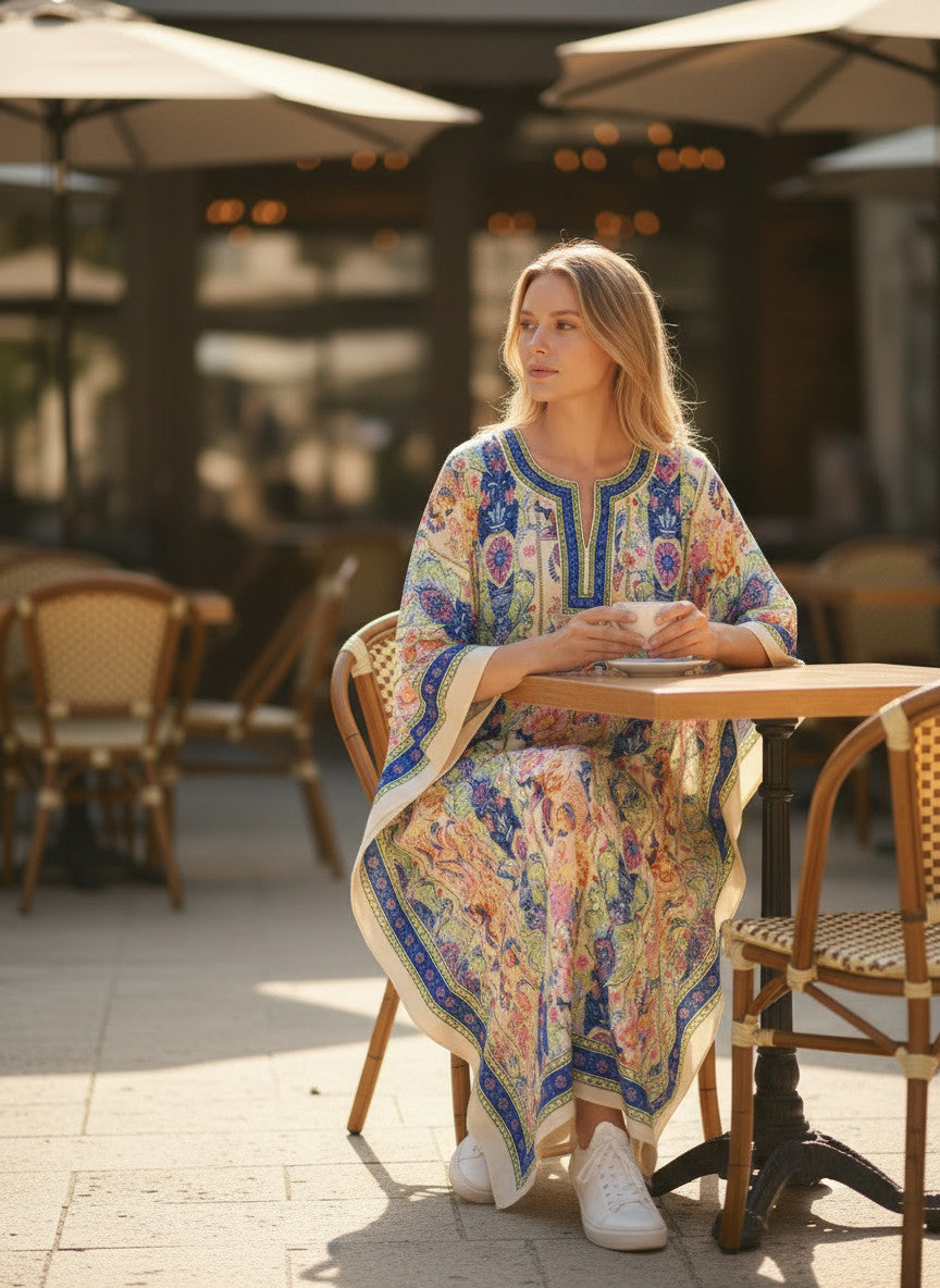 Long Ethnic Polyester Kaftan Dress