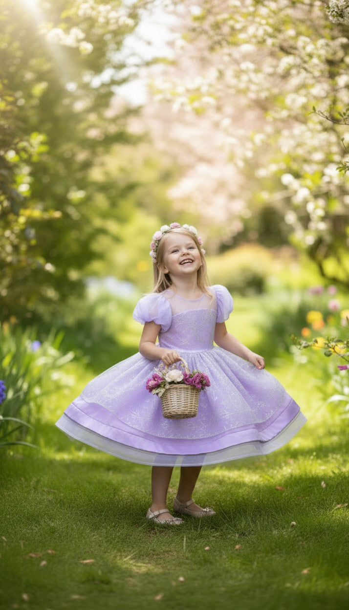 LUNA GLITTERED PUFFY DRESS - LAVENDER