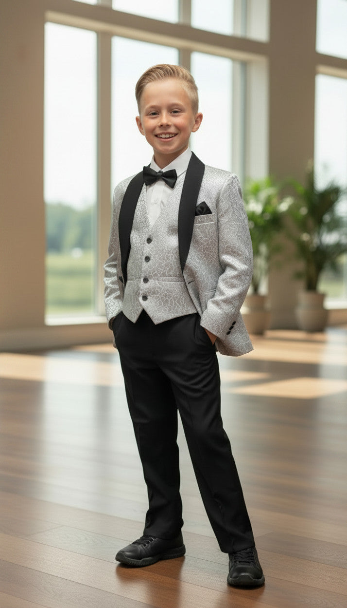 NOAH Silver Jacquard (3PCS BOYS SUIT)