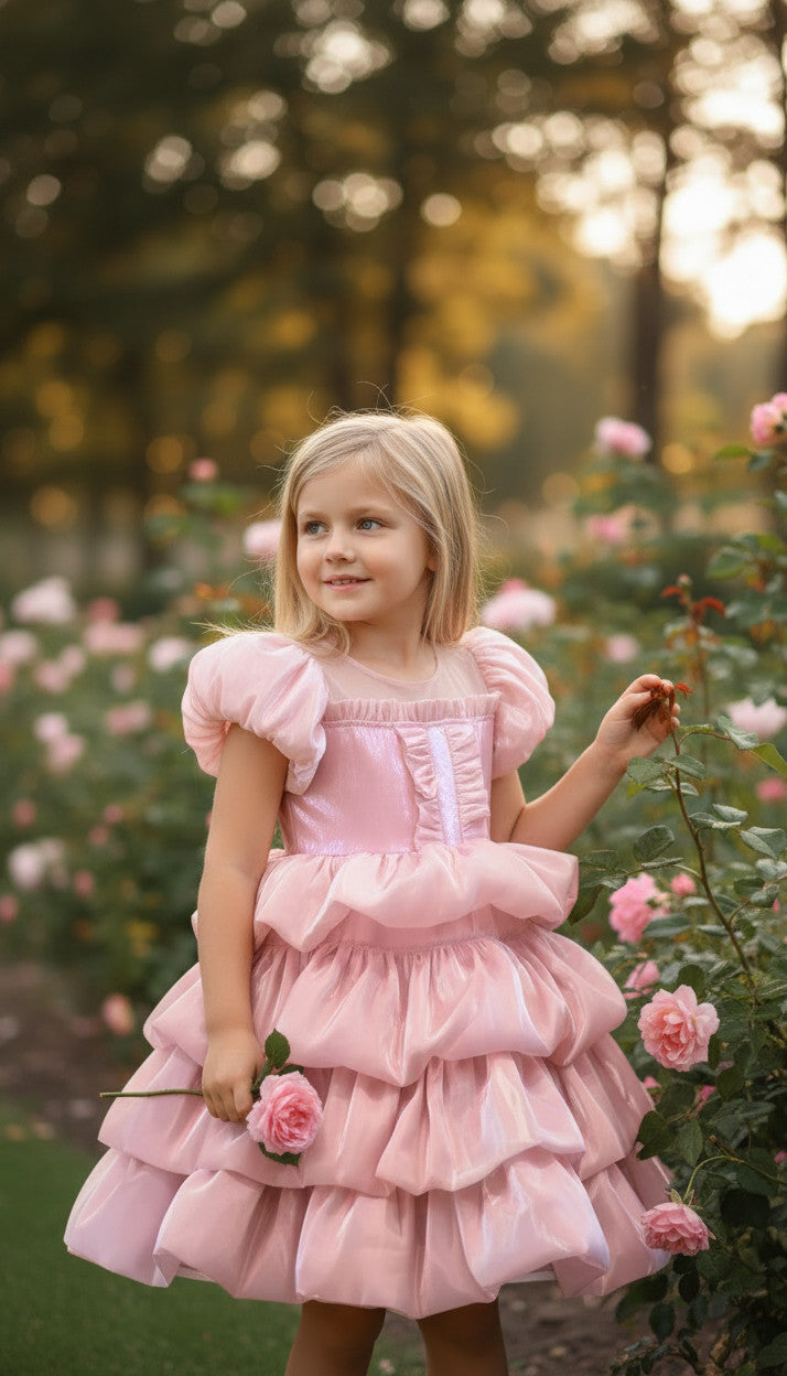 Rosy Tierred Bubble Dress- Dusty Pink