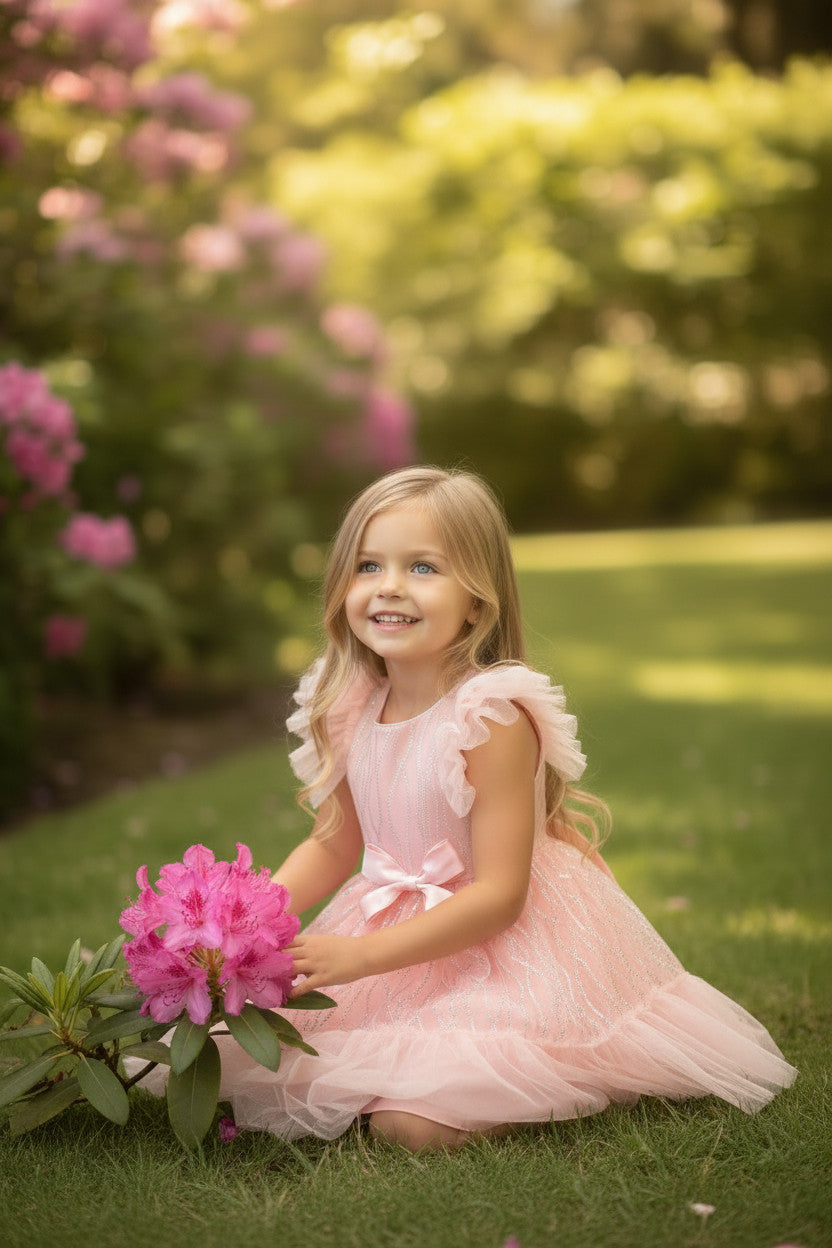 Candlelight Glitter Dress-Coral