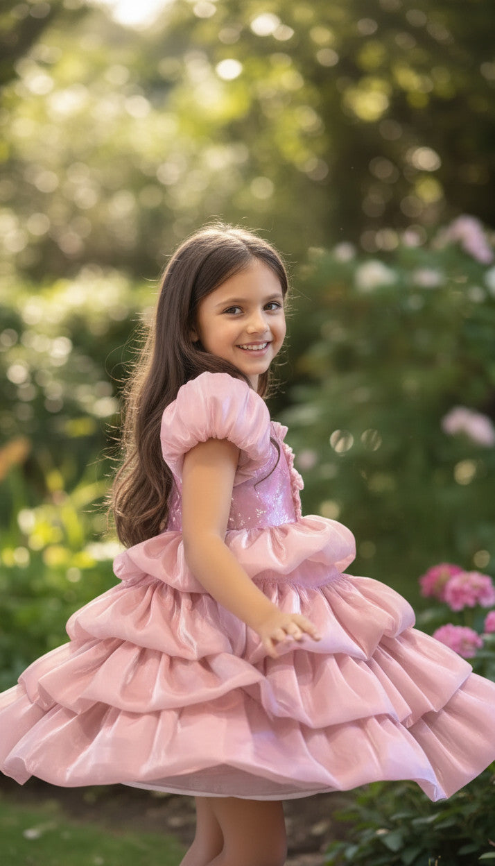 Rosy Tierred Bubble Dress- Dusty Pink