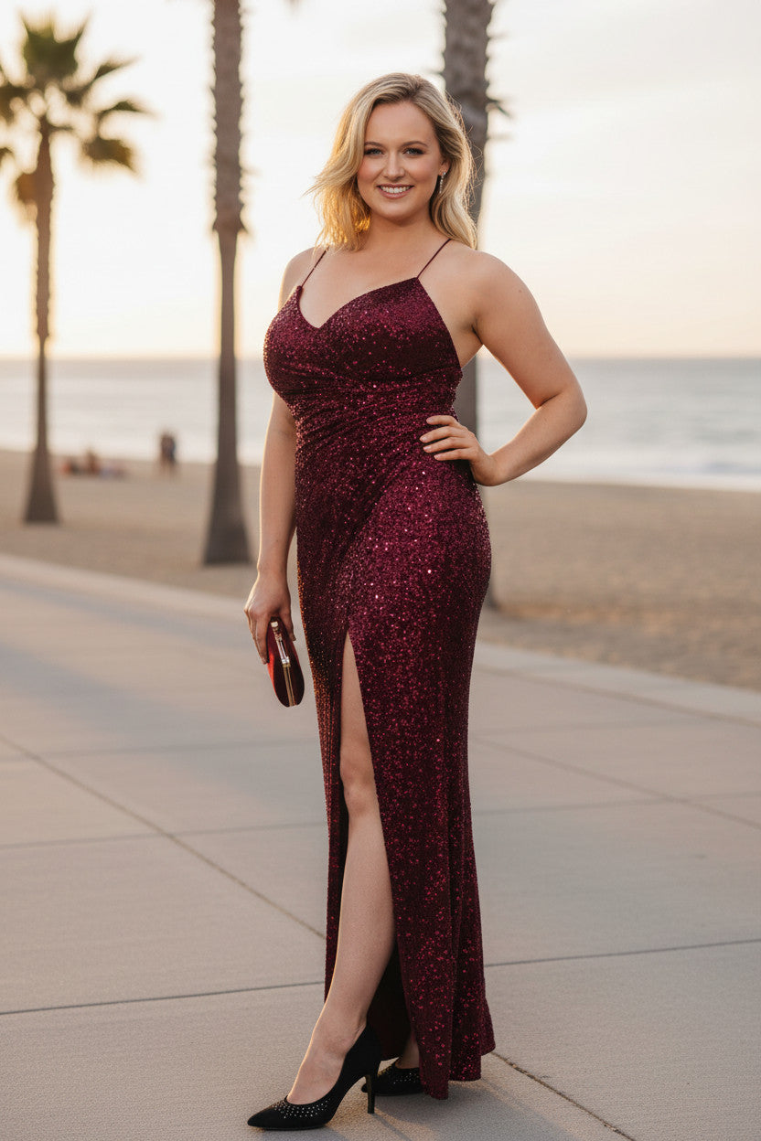 RENEE Strappy Wine Color Sequin Dress