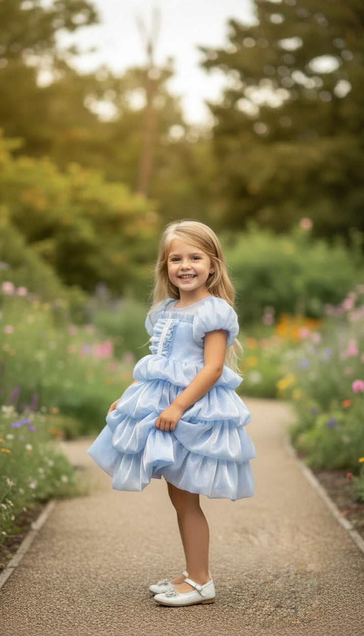 Lagoon Tierred Bubble Dress- Dusty Blue