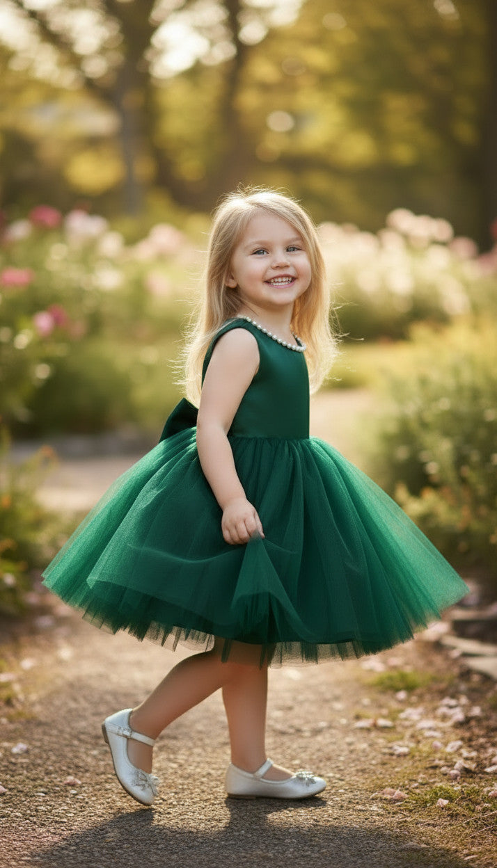 Annalise Tulle Emerald Green Girls Dress
