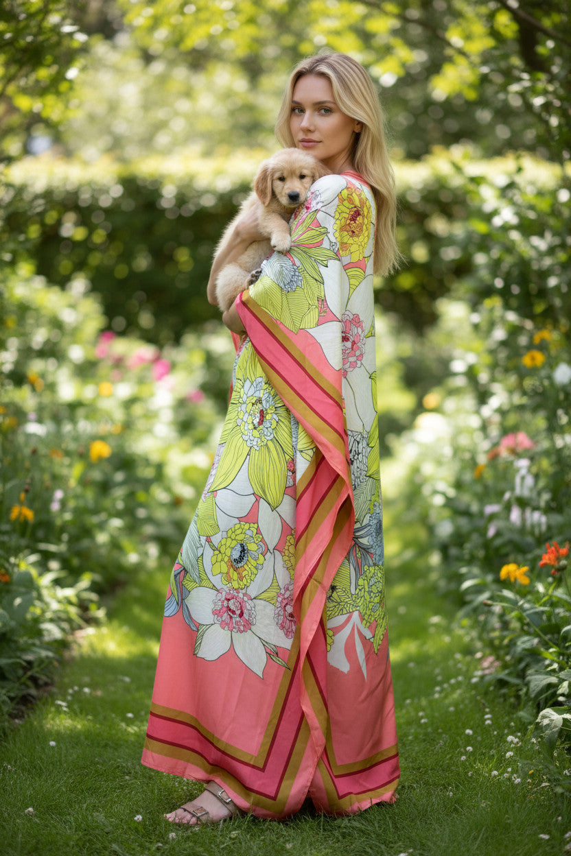 Long Resortwear Soft Polyester Floral Kaftan dress