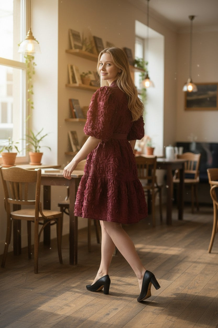 MERLOT 3d Floral Dress