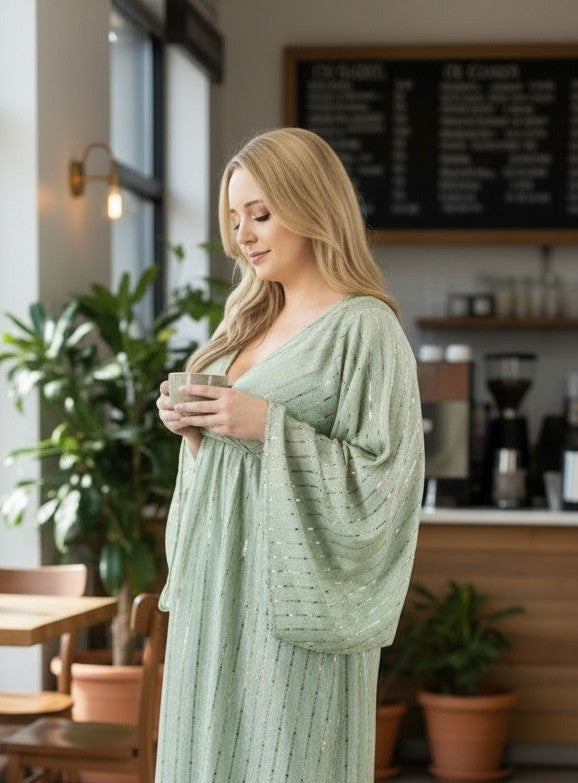 SANDRA Champaigne plus size Bell Sleeve Dress