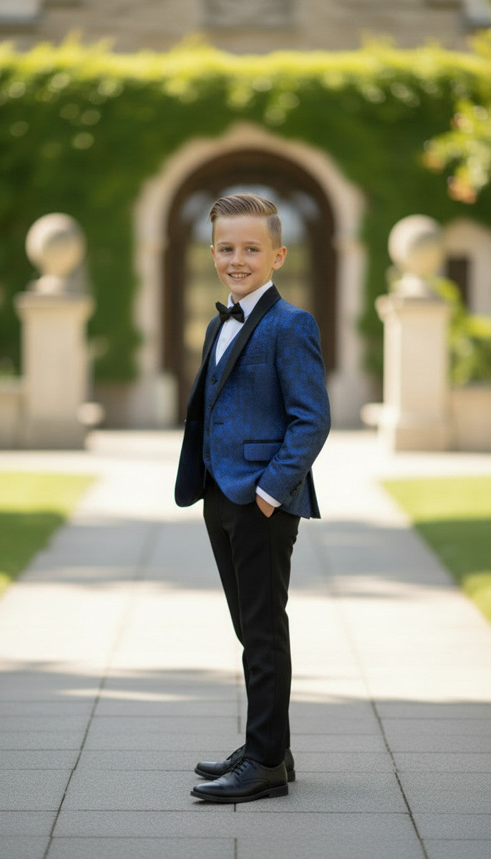 HENRY Blue Jacquard (3Pcs Boys Suit)