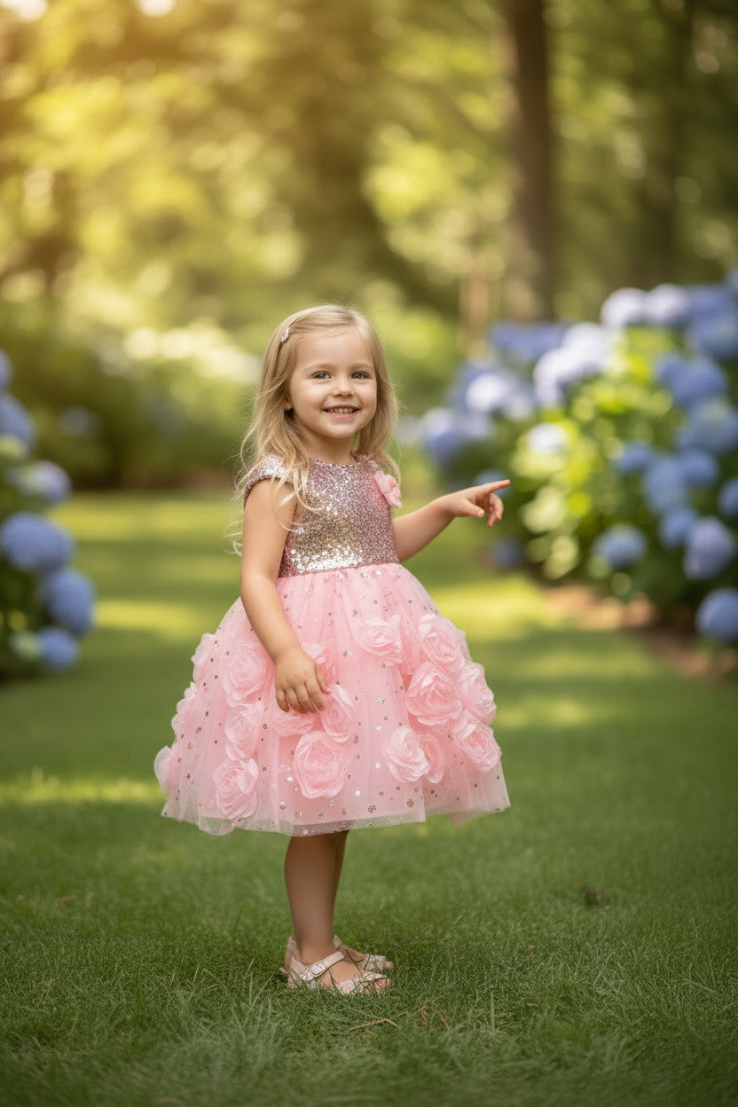 Grace Sequin Rose Dress - Heavenly Pink