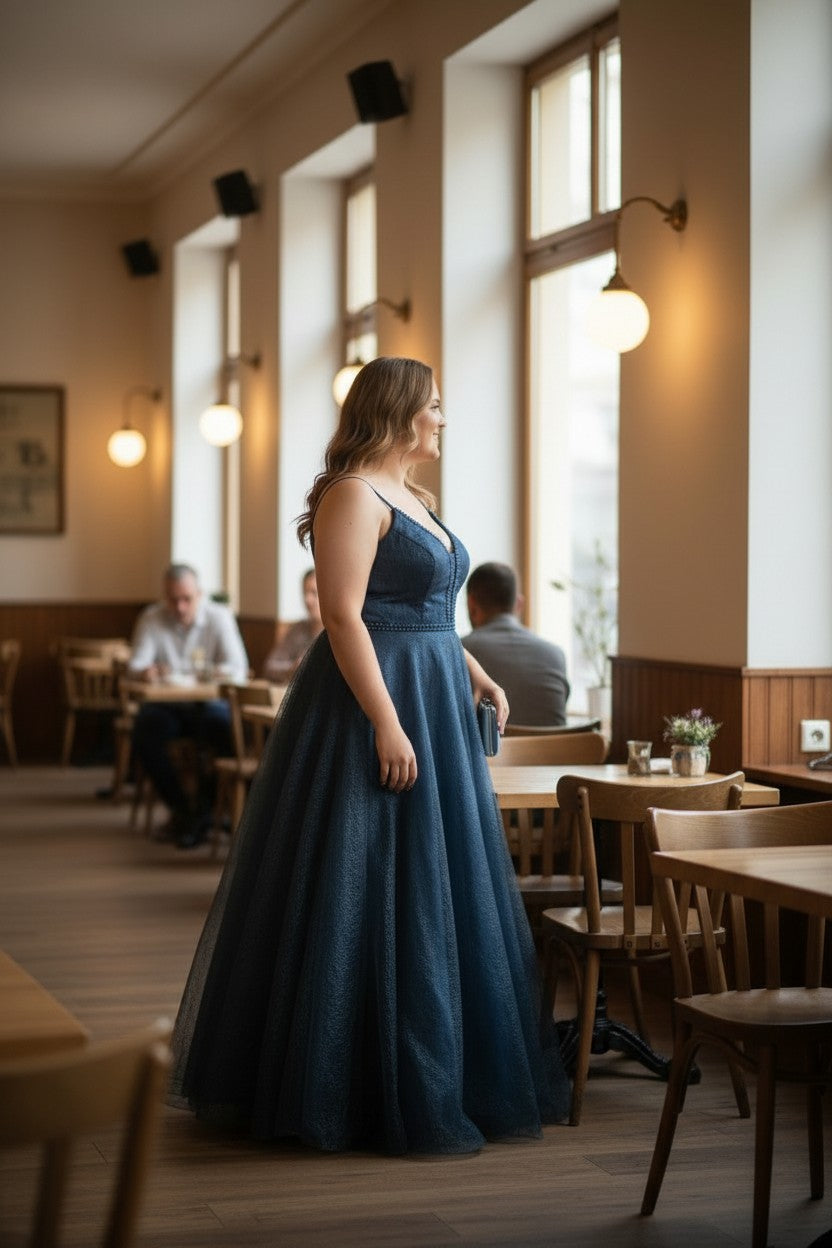 BLUE Lace Strappy Ballgown