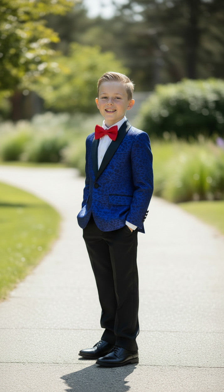 BLUE Velvet Jacquard (3pcs Boys Suit)
