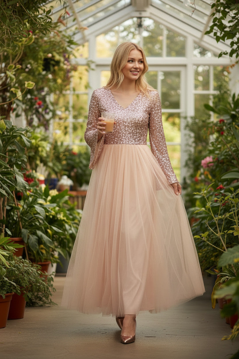 Blush long Sleeve Gown
