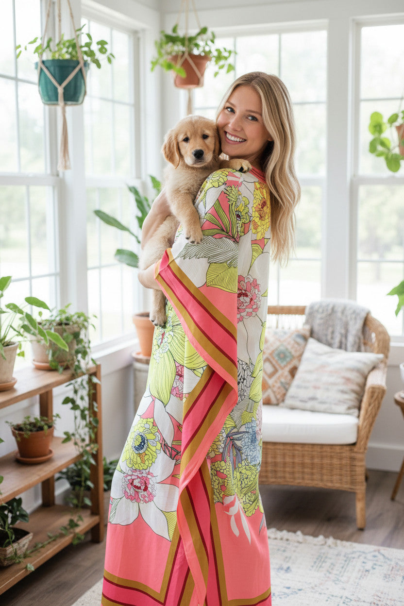 Long Resortwear Soft Polyester Floral Kaftan dress
