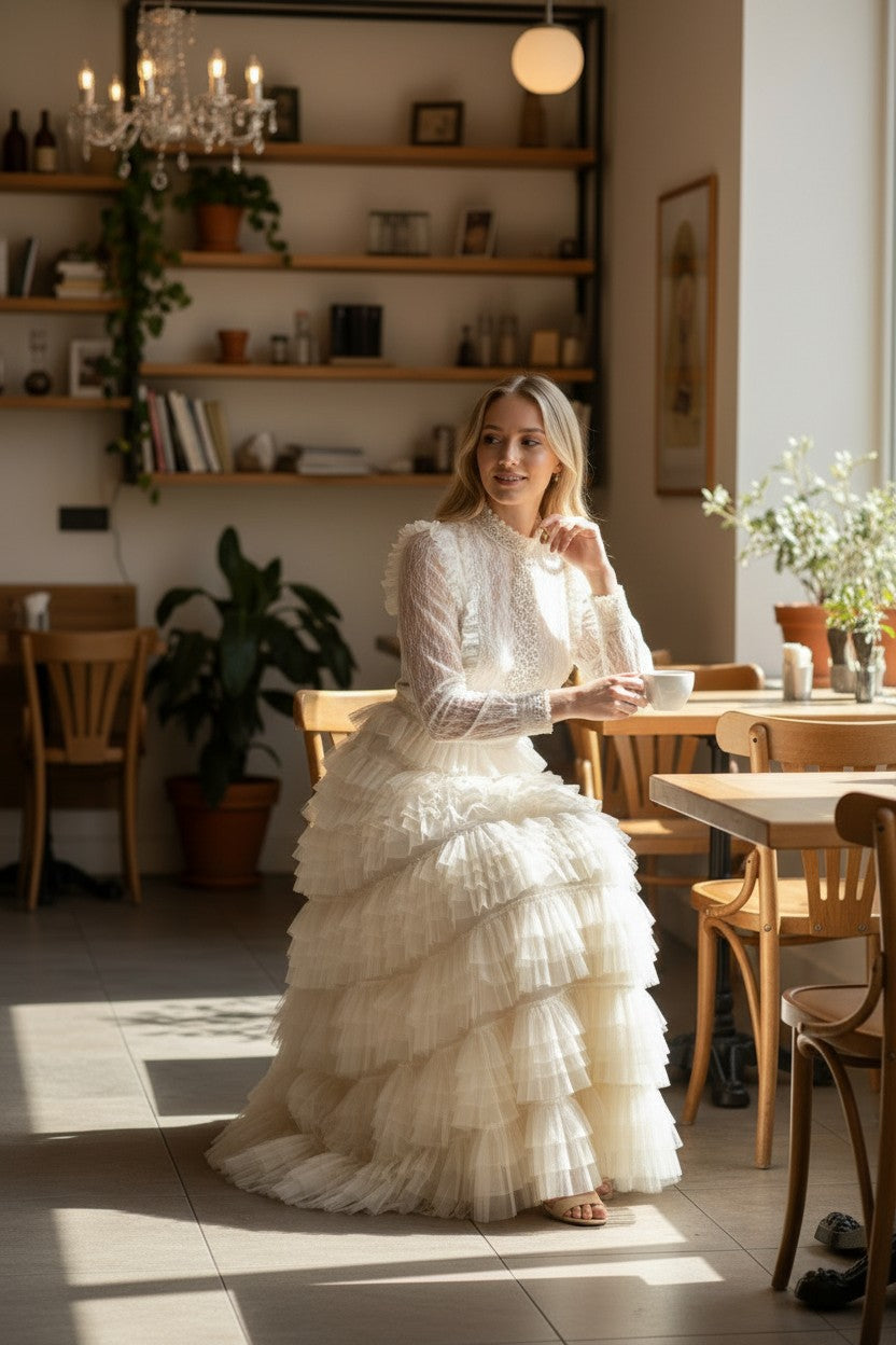 MILA Ruffles Maxi dress-Ivory