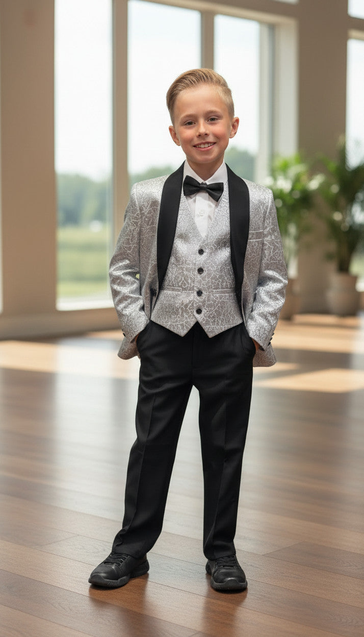 NOAH Silver Jacquard (3PCS BOYS SUIT)