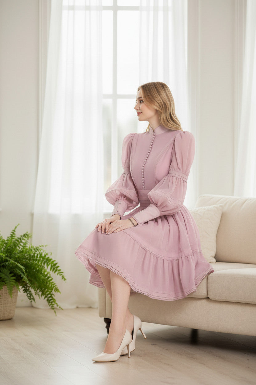 Anika Puff Sleeve Knee Length Dress