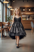 Nylah Satin Tiered Dress- Black