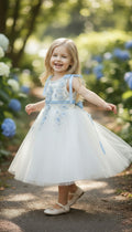 Brenda Blue White Flower Girls White Dress