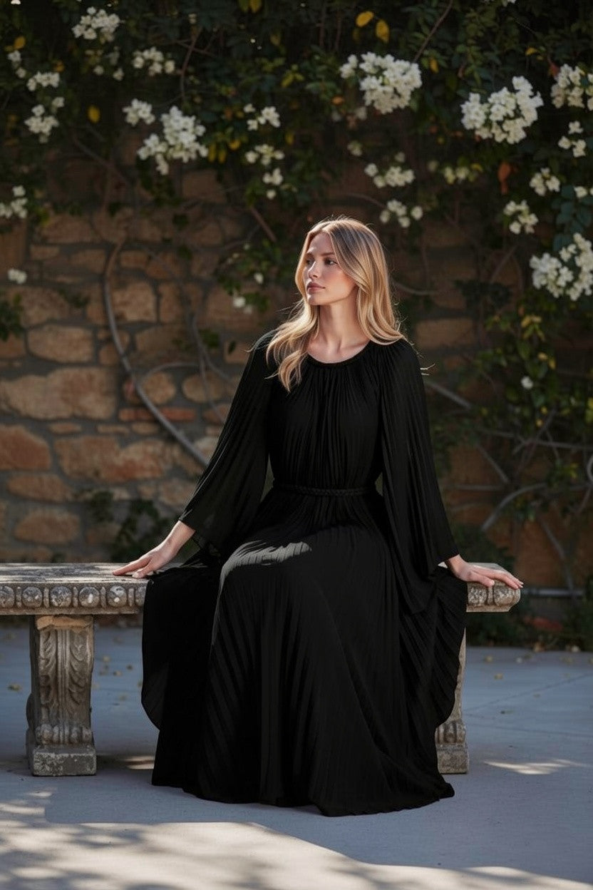 ZOE Pleated Gown-Black