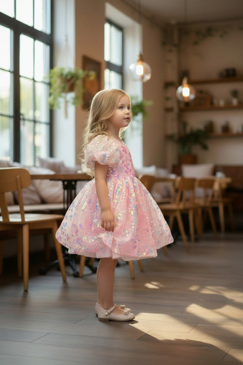 Orchid Sequin Mermaid Puffy Dress -Rouge Pink