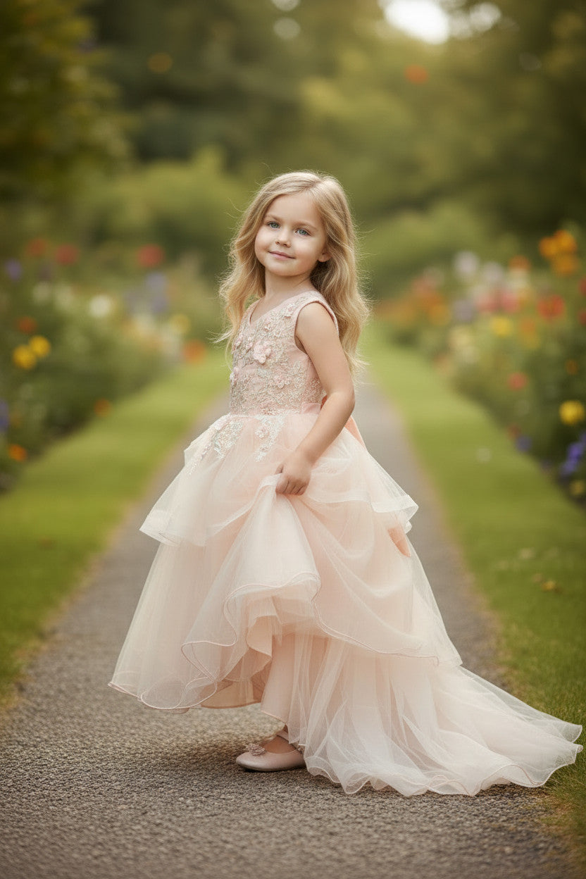 Barbara High Low Peach Birthday Dress