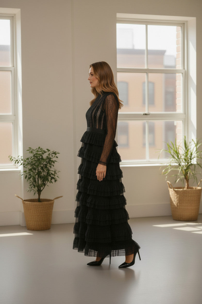 WILLOW Ruffles Maxi dress-Black