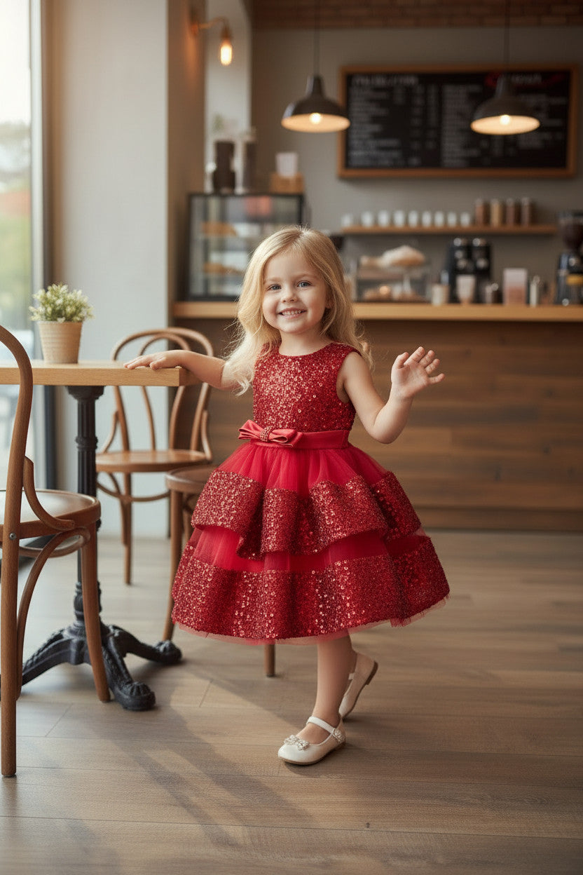 Ellie Sequin Dress-Wine Red
