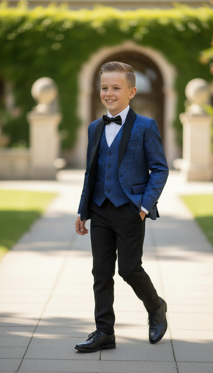 HENRY Blue Jacquard (3Pcs Boys Suit)