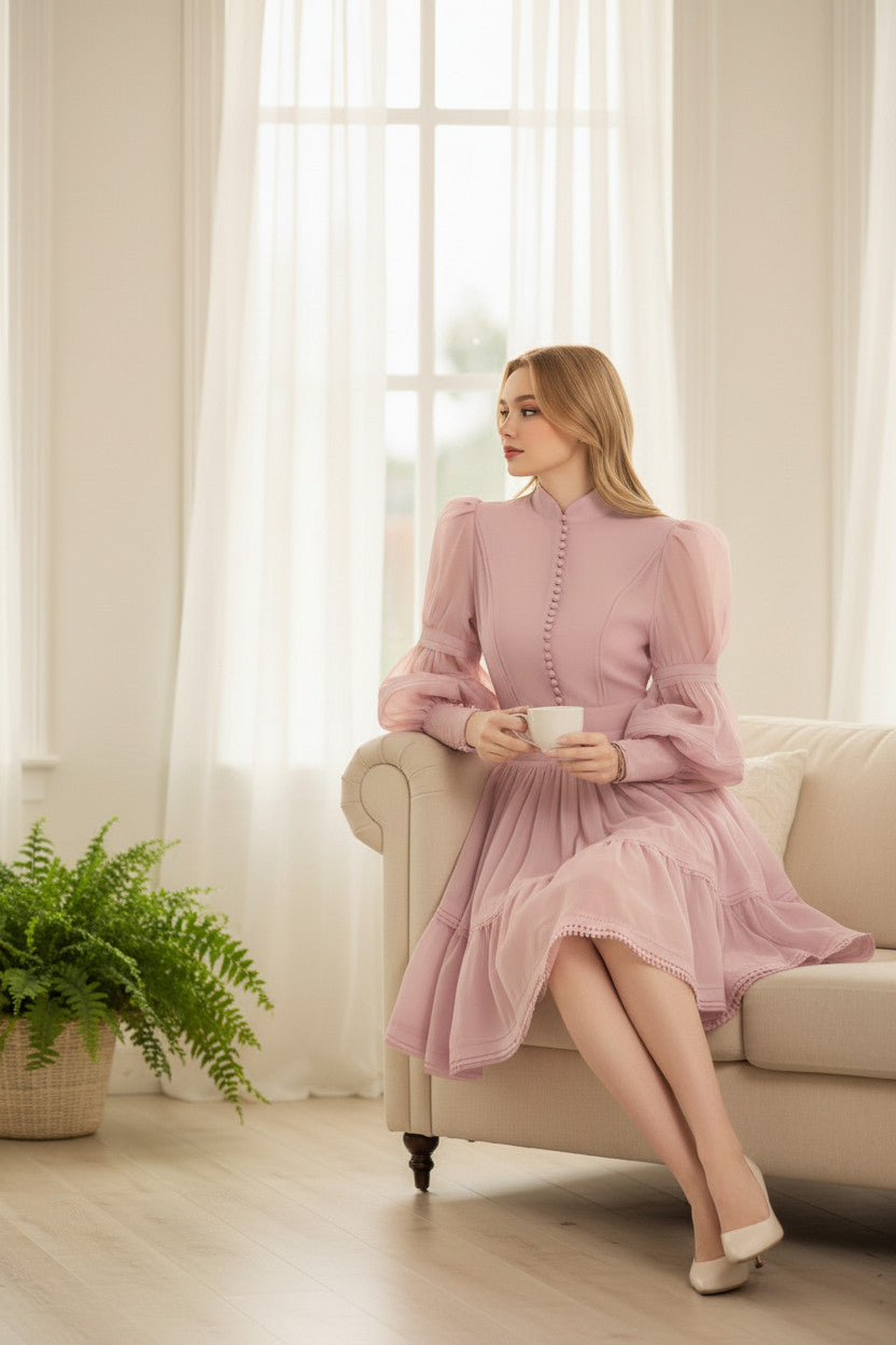 Anika Puff Sleeve Knee Length Dress
