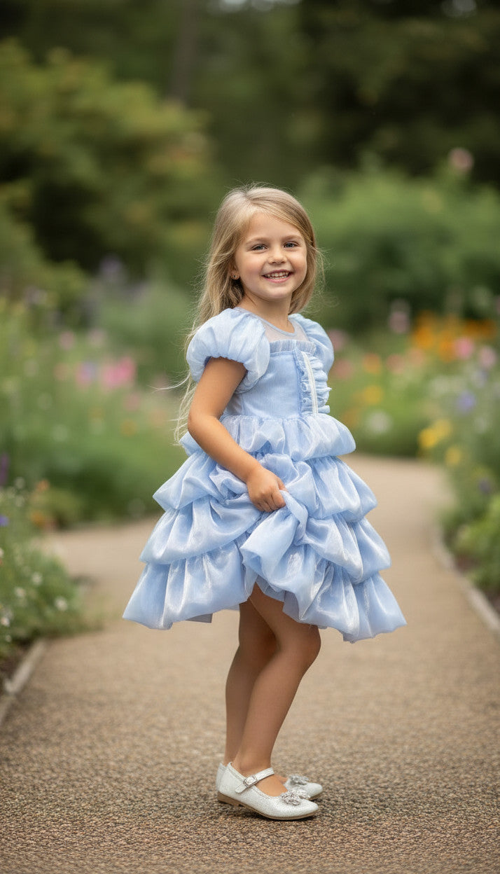 Lagoon Tierred Bubble Dress- Dusty Blue