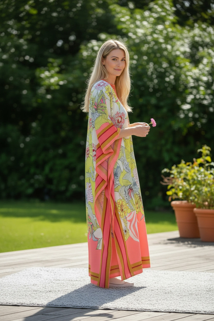 Long Resortwear Soft Polyester Floral Kaftan dress