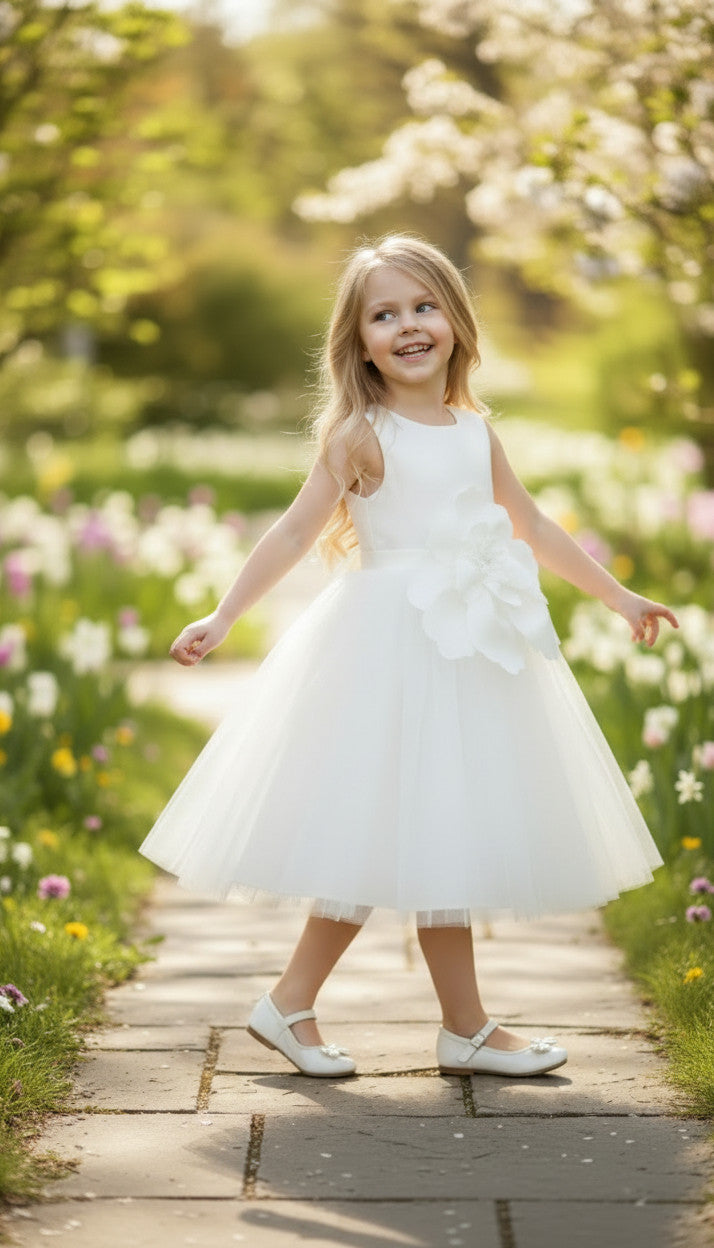 Layla Big Flower Statement White Dress