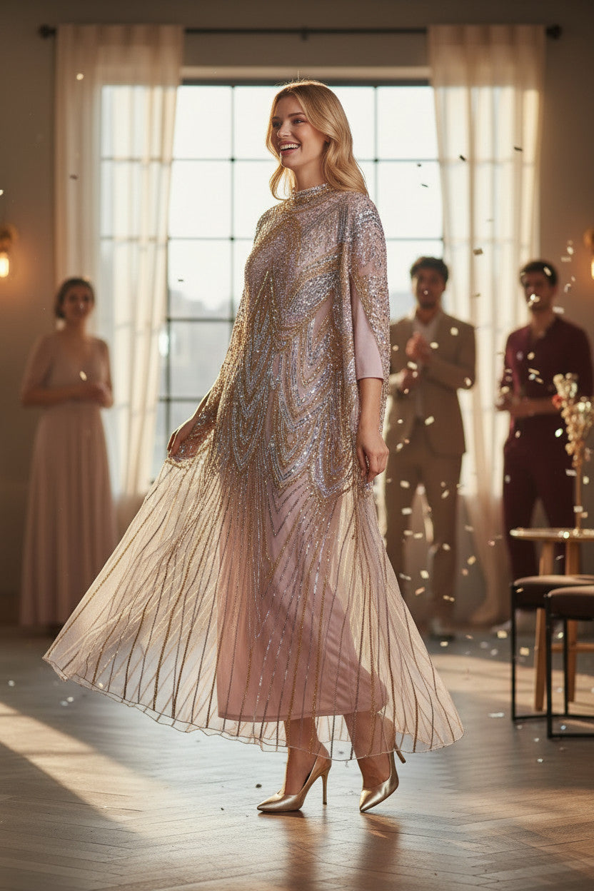 Blush Gold Embellished Kaftan Gown