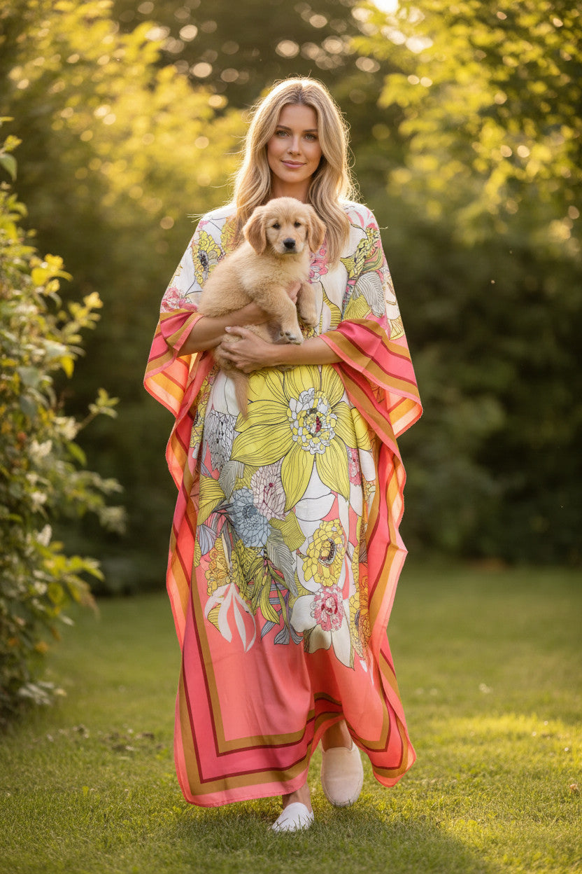 Long Resortwear Soft Polyester Floral Kaftan dress