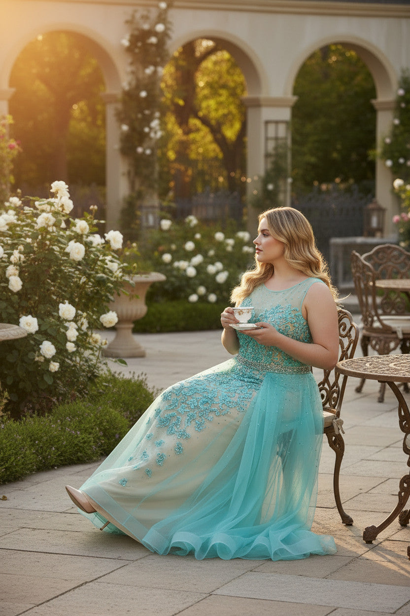 Plus size Beaded Gown with Side Trail